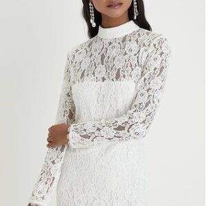 NWT Lulus Coveted Beauty White Lace Mock Neck Bodycon Mini Dress​